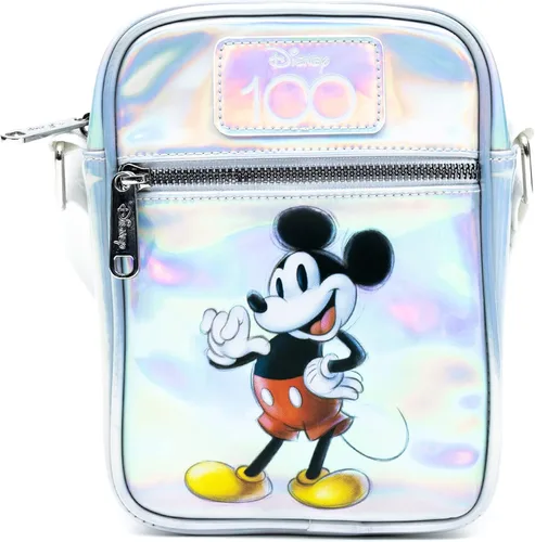 Vista 2 de Disney - Combo de bolsa y cartera con diseño de Mickey Mouse de Disney 100 Pose holográfico iridiscente, cuero vegano, Varios