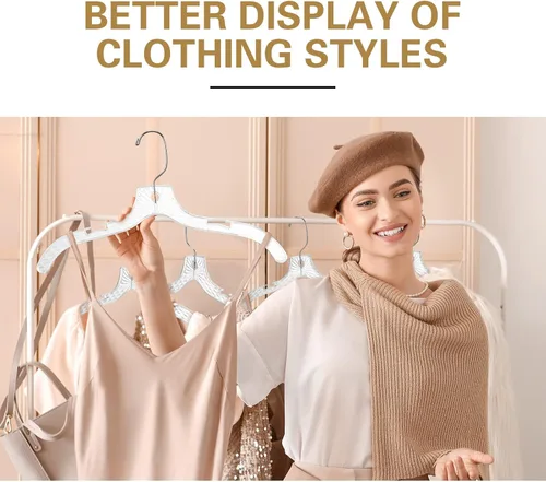 Vista 6 de Wesiti Paquete de 60 perchas de plástico transparente a granel para ropa de 17 pulgadas con corte de cristal para abrigos, camisas, trajes, tienda