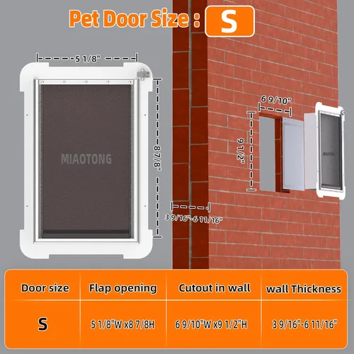 Vista 4 de MIAOTONG Puerta de gato de 3 solapas para pared, puerta de perro de doble solapa magnética para pared, puerta para perros con cerradura de aluminio