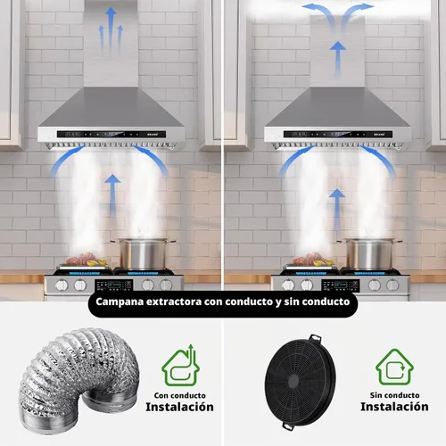 Vista 5 de Campana extractora de pared de 30 pulgadas, 900 CFM, campana de cocina con control por voz/gestos/tacto, campana extractora de acero inoxidable