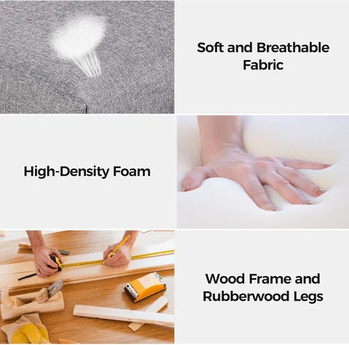 Vista 6 de Yaheetech Juego de 4 sillas de comedor tapizadas de tela con botones y patas de madera maciza para el hogar, restaurante, comedor, gris oscuro