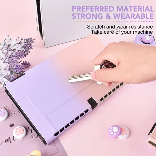 Vista 4 de DLseego Switch OLED Protective Case Dockable Hard Shell Anti-Scratch Cover Joycon Accessory Skin with 6PCS Thumb Grips Caps and 2Pc Screen