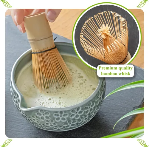Vista 4 de Marce Juego de Batidor de Té Matcha - Juego de Té Matcha Incluye Batidor de Té Matcha y Tazón, Tamiz, Soporte y Cuchara - El Perfecto Batidor