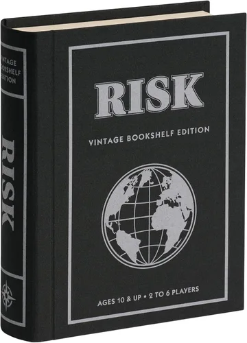 WS Game Company Risk Vintage Bookshelf Edition, caja de libros y funda envuelta en lino, variante de misión secreta y 6 ejércitos, juegos de mesa de