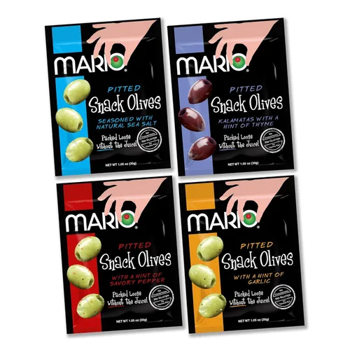 Vista 11 de Mario Camacho Alimentos Aceitunas sin hueso, aceituna Kalamata con un toque de tomillo, 1,05 oz (paquete de 12 unidades)