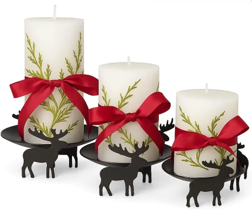 Juego de 3 portavelas de pilar de reno, juego de 3 candelabros de metal negro en diferentes tamaños (5.5 pulgadas, 4.5 pulgadas, 4 pulgadas), centro