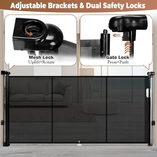 Vista 4 de Puerta retráctil para bebés de 55 pulgadas extra ancha, puerta retráctil para perros de 41 pulgadas de alto para escaleras, puertas, terrazas
