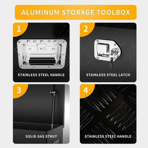 Vista 6 de Caja de herramientas para camión de 36 pulgadas, caja de herramientas de remolque con cerradura y llaves, cofre de herramientas de aluminio