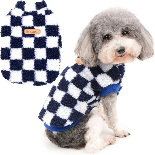 Zunea Abrigo mullido para perros pequeños, hembras y niños, chaqueta de invierno de forro polar cálido, abrigo a cuadros, ropa mullida para Azul