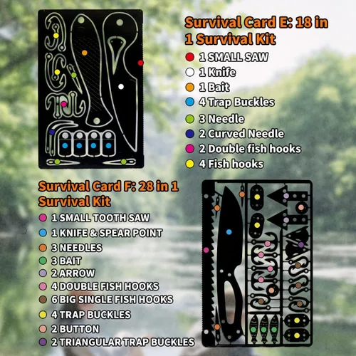 Vista 4 de PSKOOK Juego de 12 piezas de multiherramienta de supervivencia del tamaño de una tarjeta, herramienta de emergencia para acampar, kit EDC en tu