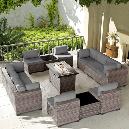 Vista 22 de Kullavik - Juego de muebles para exterior de 6 piezas con sofá modular de ratán de polietileno, color negro