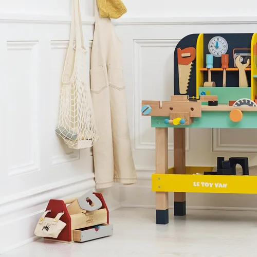 Vista 3 de Le Toy Van - Caja de herramientas educativa de madera para autos y construcción, juego de rol Herramientas de madera para niños - Adecuado
