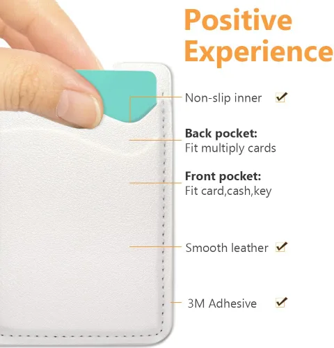 Vista 2 de Tarjetero de cuero para teléfono, soporte elástico para tarjetas de crédito para funda de teléfono, paquete de 2 unidades, color blanco