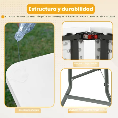 Vista 6 de FDW Mesa plegable de 6 pies, mesa portátil plegable de plástico para fiesta de picnic con asa de transporte (blanco, 6 pies)