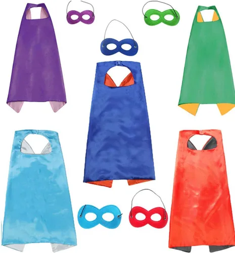 Vista 3 de Capas y máscara de héroe para niños, juegos de rol, disfraces de Halloween, fiesta de cumpleaños