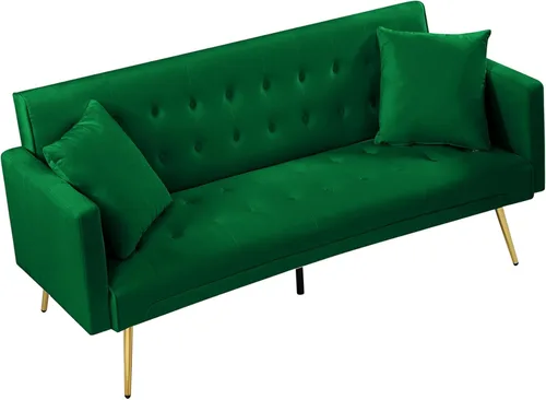 Vista 59 de Sofá cama moderno de terciopelo de 72 pulgadas, sofá cama plegable convertible con 3 respaldos ajustables, sofá biplaza reclinable copetudo