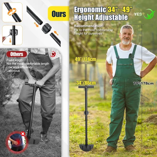 Vista 3 de Herramienta Bordeadora de Césped de Alta Resistencia, Cortador de Malezas de Acero al Carbono Ajustable de 34-49 pulgadas con Mango de Goma