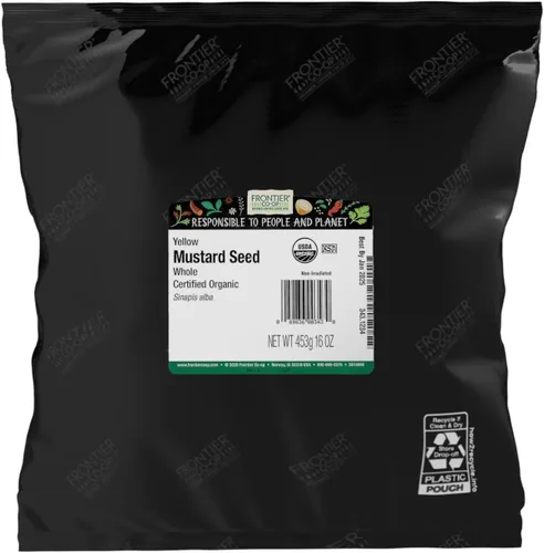 Frontier Co-op Semilla de mostaza amarilla entera orgánica, bolsa a granel de 1 libra, picante suave para sopa, decapado y más Kosher