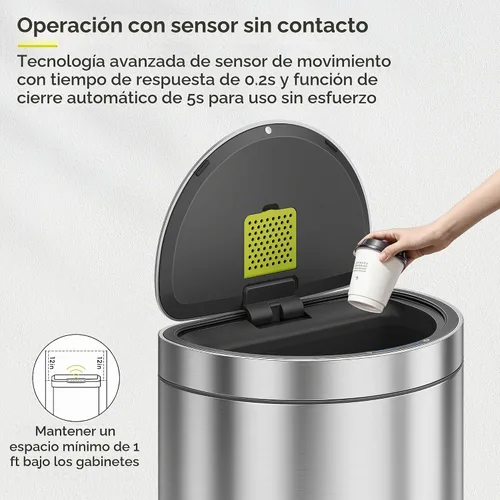 Vista 4 de EKO Mirage - Bote de basura semicircular con sensor de movimiento, de 12.4 galones, grande, automático para cocina con compartimento desodorante