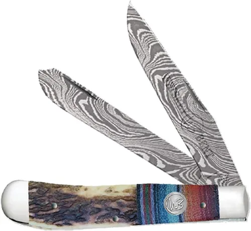 Vista 18 de WHISKEY BENT HAT CO. Navaja de bolsillo plegable tradicional Trapper de 4.125 pulgadas, longitud cerrada, cuchillas de acero inoxidable 440C (azteca)