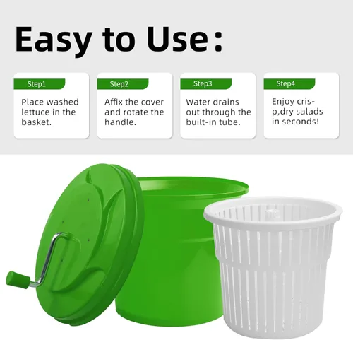 Vista 5 de Escurridor y secadora de ensalada comercial de 5 galones, lavadora manual grande de verduras y secadora de verduras con tubo de drenaje, resistente