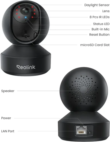 Vista 9 de REOLINK E1 Pro (negro) cámara PT de 3K Wi-Fi para interiores para monitoreo de bebés y mascotas, seguimiento automático, visión nocturna de 5MP