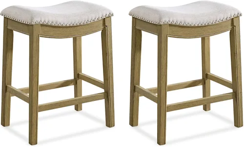 Vista 15 de ROME + OAK Parker Taburete de Mostrador de 26 Pulgadas, Taburete de Cocina sin Respaldo Tipo Silla de Montar en Acabado de Roble Recuperado