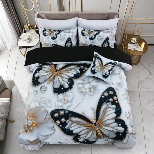 Vista 11 de A Nice Night Juego de ropa de cama con diseño de galaxia, estampado de mariposas 3D volando en el espacio, como mariposas con purpurina, juego