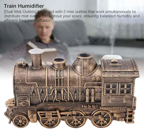 Vista 6 de Gonetre Christmas Train Diffuser Locomotive Train Essential Oil Diffuser Humidifier Cool Mist Diffuser with Dual Outlets 300ml Capacity for Bedroom