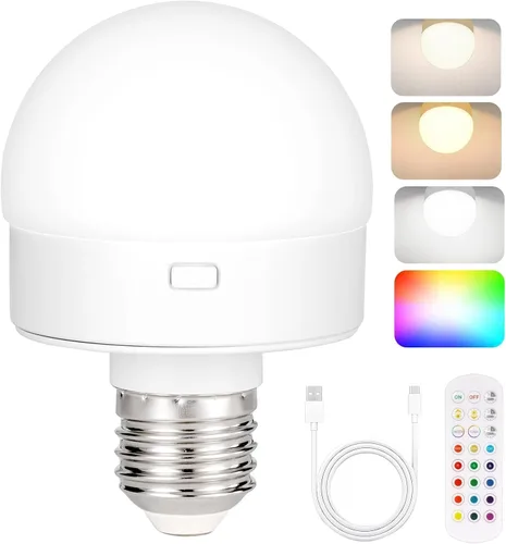 Vista 13 de Yochoice Bombilla LED Recargable con Batería y Control Remoto, Bombilla LED Desmontable Regulable de 350LM con 15 Colores Seleccionables y 3