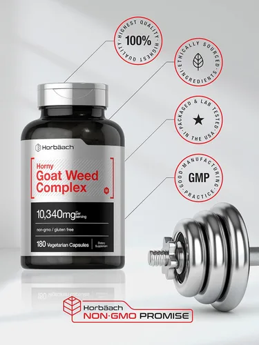 Vista 5 de Horbäach Horny Goat Weed Complex 10,340 mg 180 Cápsulas Fórmula vegetariana, sin OGM y sin gluten con Tribulus, Maca, Yohimbe y L-Arginina