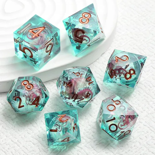 Vista 42 de DNDND Dados de Resina Ojo DND de Borde Afilado Dado de D&D con Estuche de Regalo para Juego de Dungeons and Dragons (Ojo de Dragón Verde)