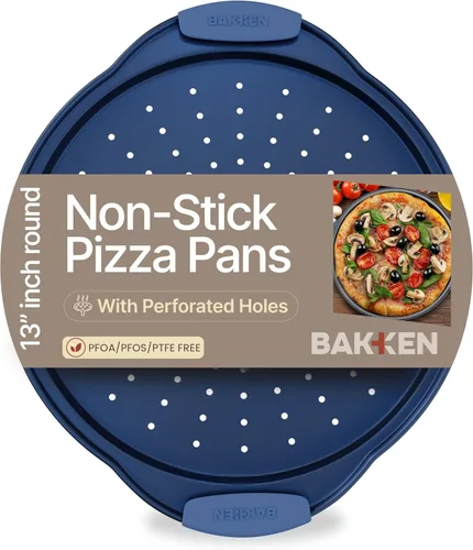 Vista 12 de Bandeja para pizza de acero al carbono con agujeros y revestimiento antiadherente – Libre de PFOA, PFOS y PTFE de Bakken