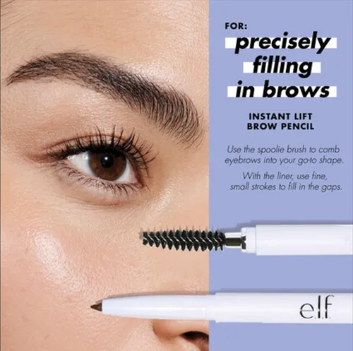 Vista 7 de e.l.f. Lápiz de Cejas Instant Lift, de doble cara, preciso, punta fina, forma, define, rellena cejas, contornos, peines, doma, Auburn, 0.006 Oz
