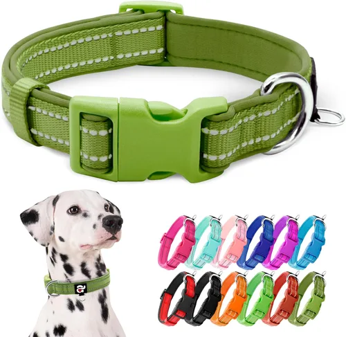 Vista 20 de azuza Collar reflectante para perro, collar acolchado de neopreno suave para mascotas con anillo de etiqueta de identificación, ajustable