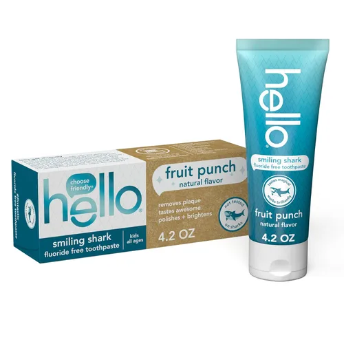 Vista 10 de hello Smiling Shark - Pasta de dientes sin flúor para niños, ponche de fruta natural, tubo de 4.2 onzas