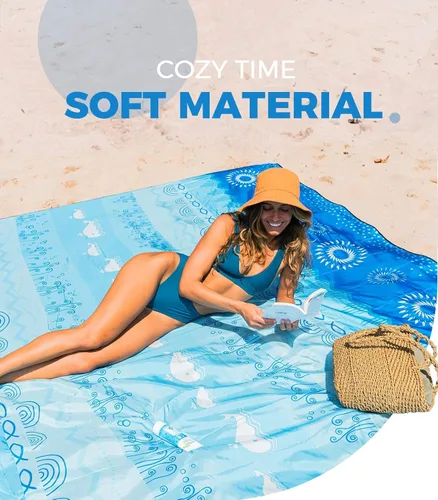 Vista 6 de OCOOPA Diveblues - Manta de playa impermeable a prueba de arena, 10 x 9 pies, extragrande, suave y duradera, sin arena, ligera y portátil, perfecta