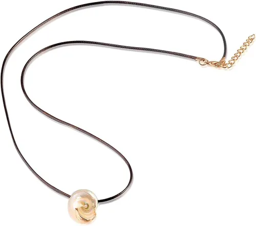 Vista 2 de FM FM42 Collar con colgante de concha de concha de mar natural con cadena de cuerda de 27 pulgadas de largo (25 estilos)