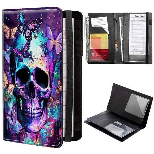 Vista 14 de Libros estéticos de serpientes para camarera, cartera de cuero sintético para camarera con cierre de vendaje elástico, organizador con bolsillo