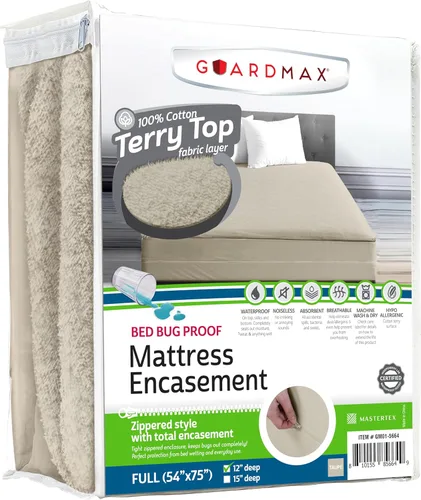 Vista 69 de Guardmax Funda de colchón individual con cremallera, protector de colchón 100% impermeable, suave y absorbente de algodón de rizo superior