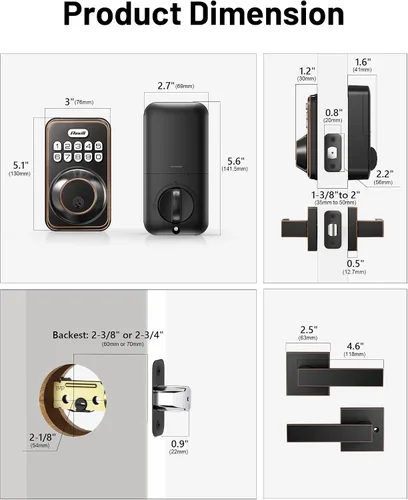 Vista 7 de Zowill - Juego de cerradura electrónica de puerta de entrada delantera sin llave con 2 manijas, con teclado, bloqueo automático, contraseña
