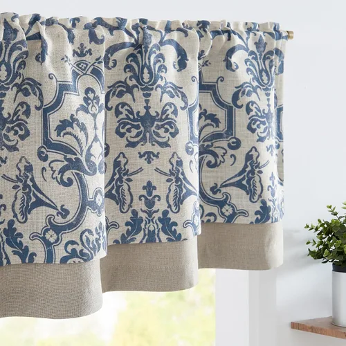 Vista 18 de jinchan Cortina de lino con cenefa de lino con estampado floral para cocina, cenefa rústica con filtro de luz para sala de estar, dormitorio, 16