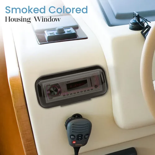 Vista 3 de Pyle Durable Universal Marine Stereo Cover - Water Resistant Boat Radio Protector Shield with Flip-Up Door & Neoprene Gasket - Compatible with Dual