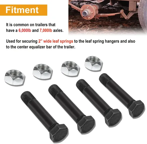 Vista 3 de Paquete de 4 pernos de grillete de resorte de hoja de remolque de 9/16 pulgadas -18 x 3-1/2 pulgadas de largo con tuercas de bloqueo, apto