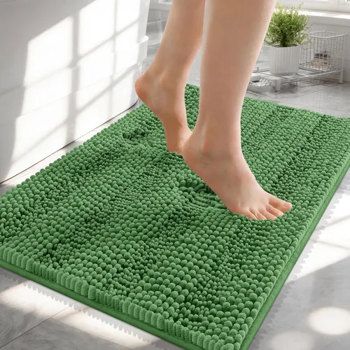 Vista 129 de OLANLY Alfombras de Baño Gruesas de 47 x 20 pulgadas, Extra Suaves Absorbentes de Chenilla a Rayas, Respaldo de Goma, Lavables y Secables a Máquina