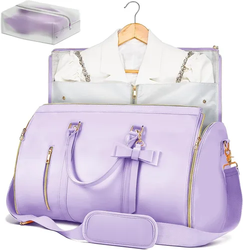 Garment Bags for Travel for Women, Stylish Garment Duffle Bag, Convertible & Foldable 2 in 1 PU Suit Bag For Hanging Clothes, Business Trip Bag With