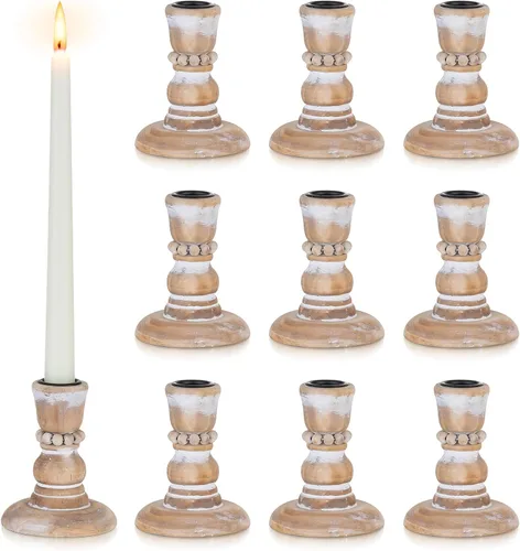 Vista 9 de Portavelas cónicos de madera: Portavelas rústicos negros de madera estilo granja para decoración otoñal de Halloween, sala de estar, mesa