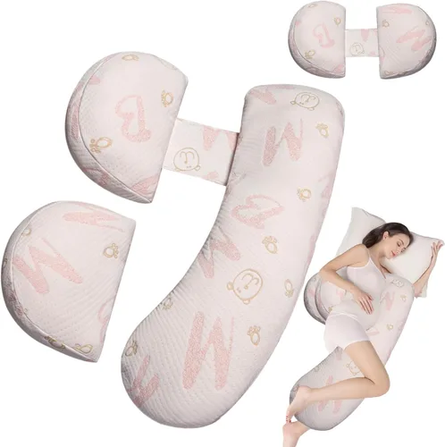 Vista 10 de Almohada de embarazo para mujer, almohada de maternidad de cuerpo completo para soporte de espalda y cadera, funda suave extraíble para comodidad