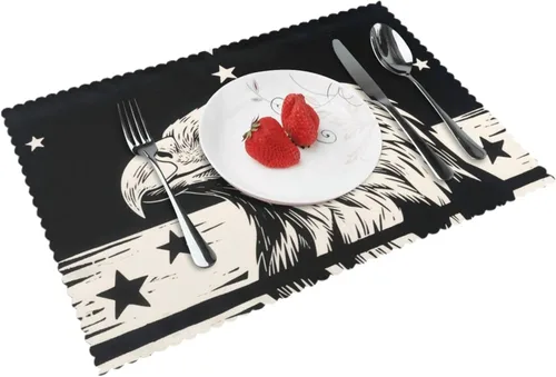 Rectangular Placemats Set of 4, Heat Resistant Black Eagle Printed Kitchen Dining Table Mats