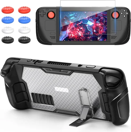 GORIXER Protective Case for Steam Deck with Kickstand, TPU Protector Cover Accessories with Stand & Screen Protector & Thumb Grips, Full Protection,